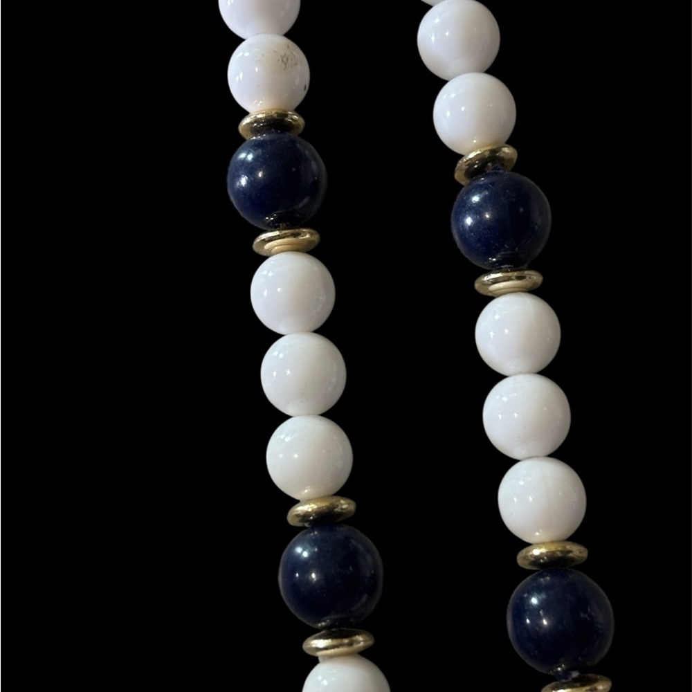 Elegant White and Blue Beaded Necklace